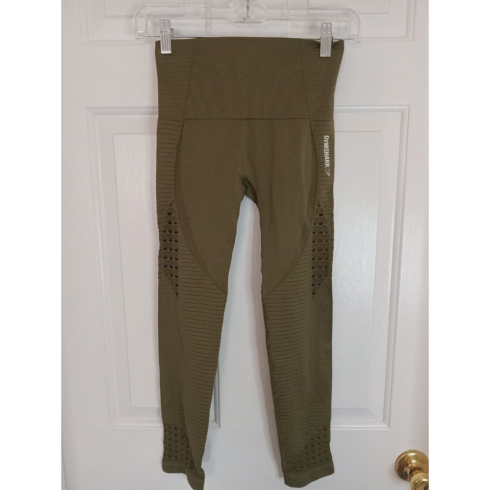 GYMSHARK Energy Seamless Leggings‎ Womens Size Small Olive Green High Rise
